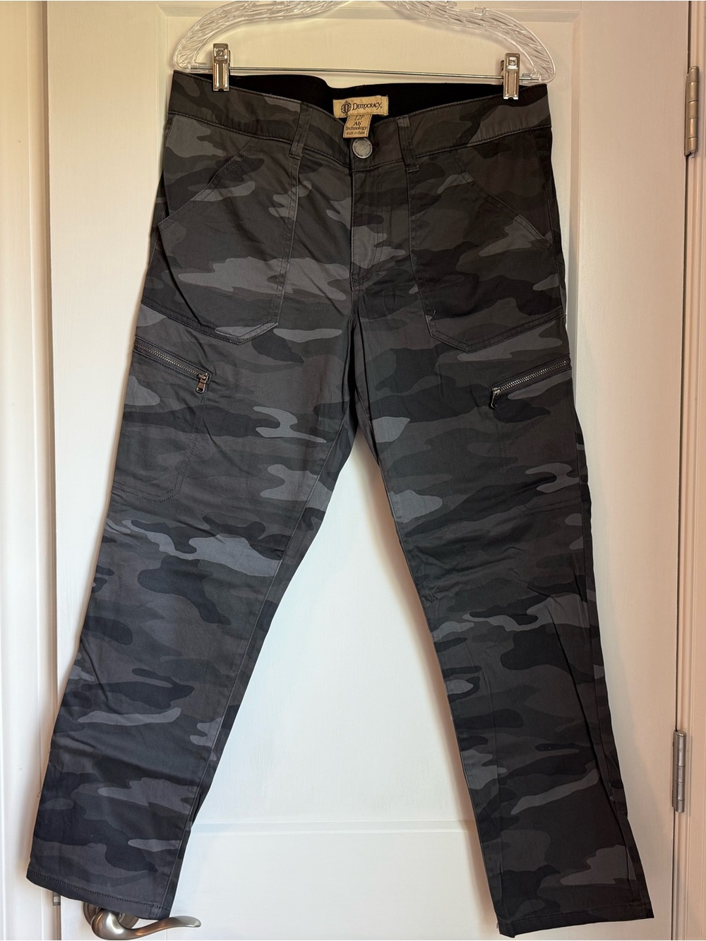 Ladies Gray Black Camo Cargo Pants